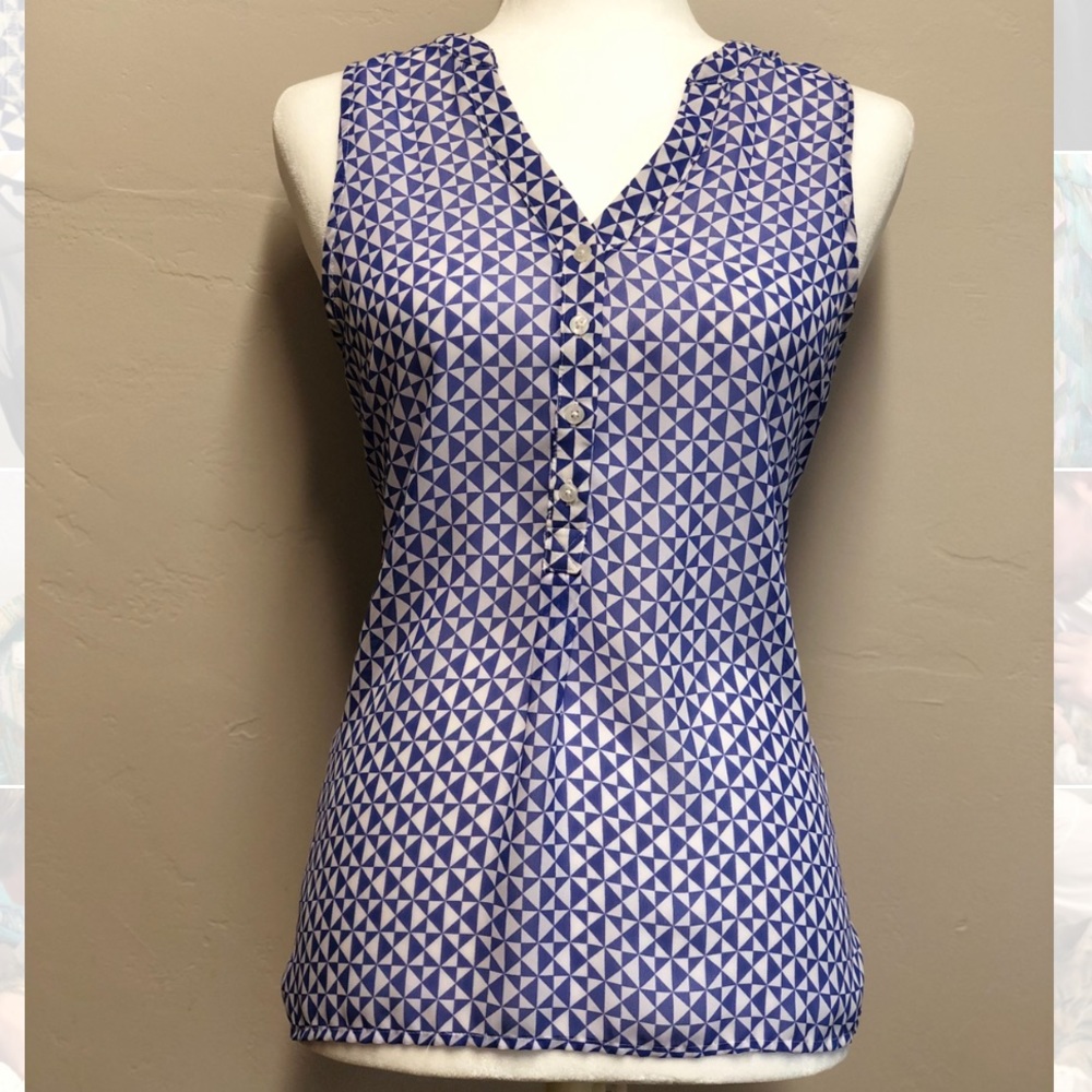 Blue & White Blouse Tank Top